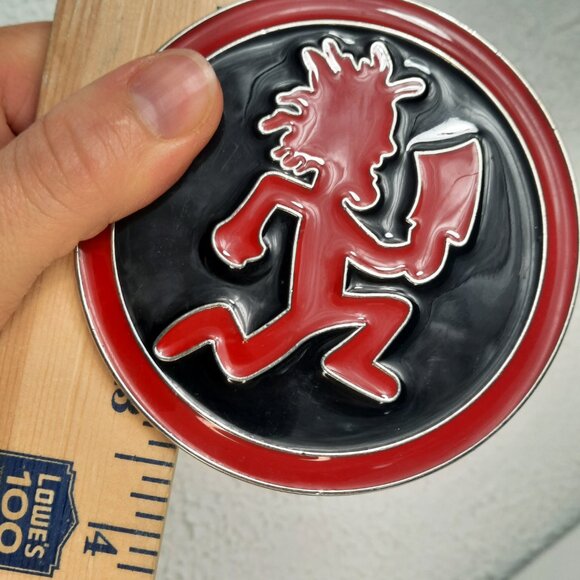 Hatchet Man Psychopathic Records Metal Belt Buckle Red Black Silver 3.5" Circle - Picture 4 of 7